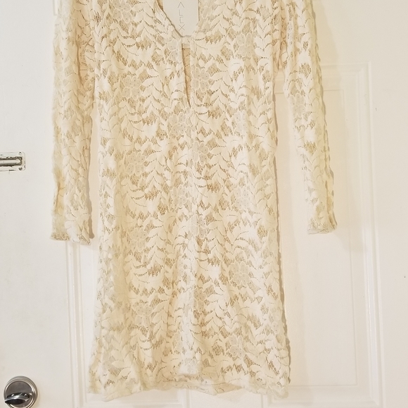 Alexis Dahl Cream Lace Boho Sheer Coverup Dress Tunic Size Small - Picture 7 of 11